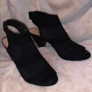 Wedged heel suede velcro closure open toe shoes